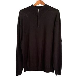 Turnberry Extra Fine Merino Wool 1/4 Zip Mens Pullover Black Cozy Sz L